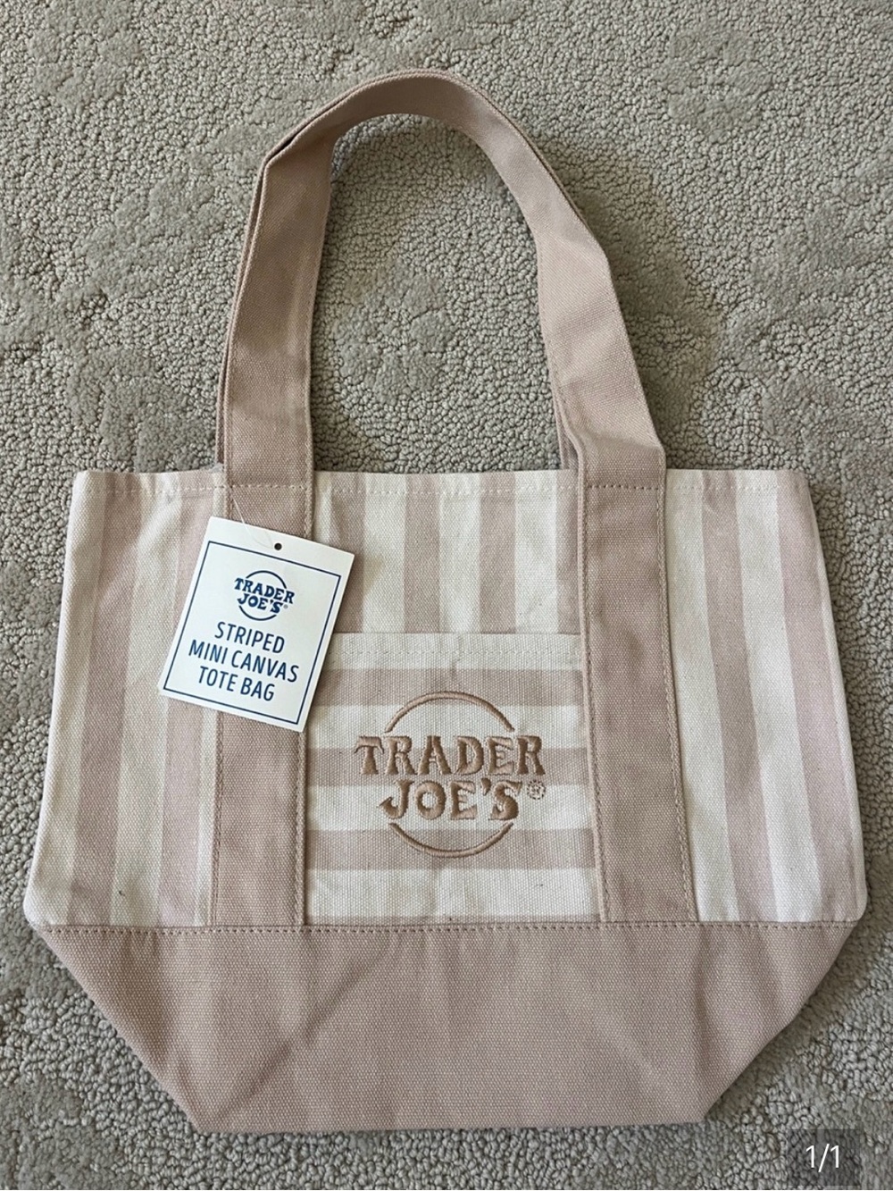 Trader Joe's Beige Striped Canvas Tote Bag Beige New with tags